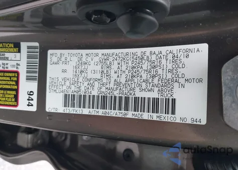 2010 Toyota Tacoma Base V6 from USA, damaged, VIN 3TMLU4EN1AM051034
